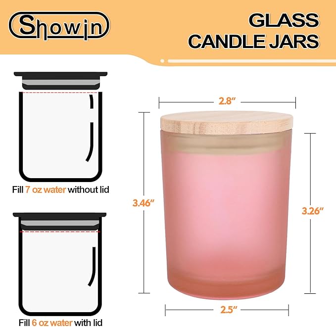 Thick Candle Jars for Making Candles 16 Pcs, 7 OZ Empty Jars with Wood Lids for Candle Making, Sample Container, Frosted Pink