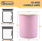 SHOWIN 14 OZ Thick Candle Jars for Making Candles 12 Pcs, 3 Wick Empty Jars with Wood Lids for Candle Making, Sample Container, Matte Pink