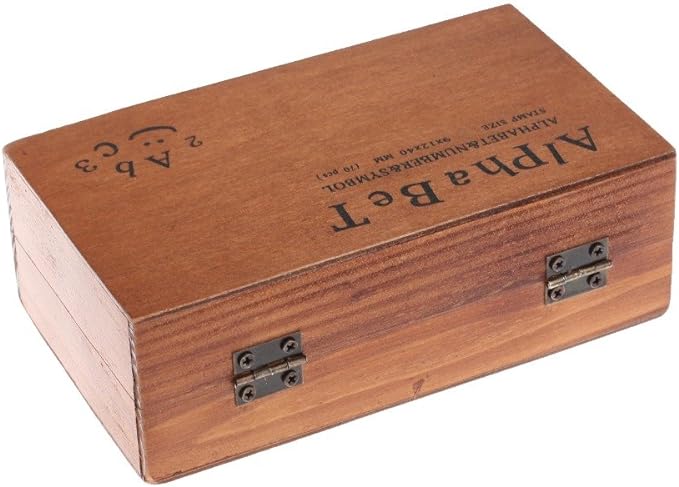 70 Pcs Wooden Rubber Stamps Number and Alphabet Letter Wood Rubber Stamps Set Wooden Rubber Number Letter, Stamper Seal Set with Wooden Box Vintage DIY