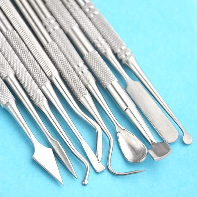 TOVOT 10PCS Stainless Steel Clay Sculpting Tools Metal Sculpting Tools Double-Side Clay Modeling Tools Wax Carving Tools (Silver-2)