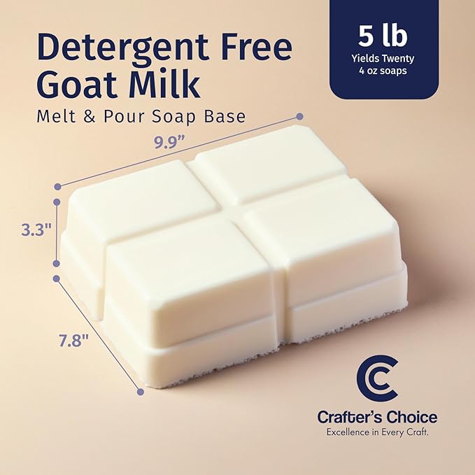 Crafter's Choice Detergent Free Melt and Pour Soap Base for Soap Making and DIY Crafting Projects, SLS/SLES Free, 5LB Block (Goat Milk)