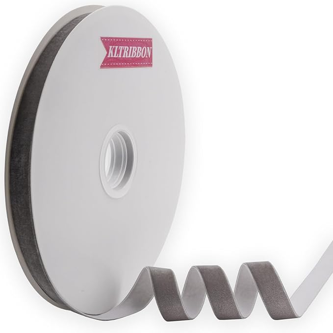 Nylon Metal Grey Velvet Ribbon Single Faced,5/8 Inch X 25Yards,for Sewing, Gift Wrapping, Jewelry Making, Wedding Decorating