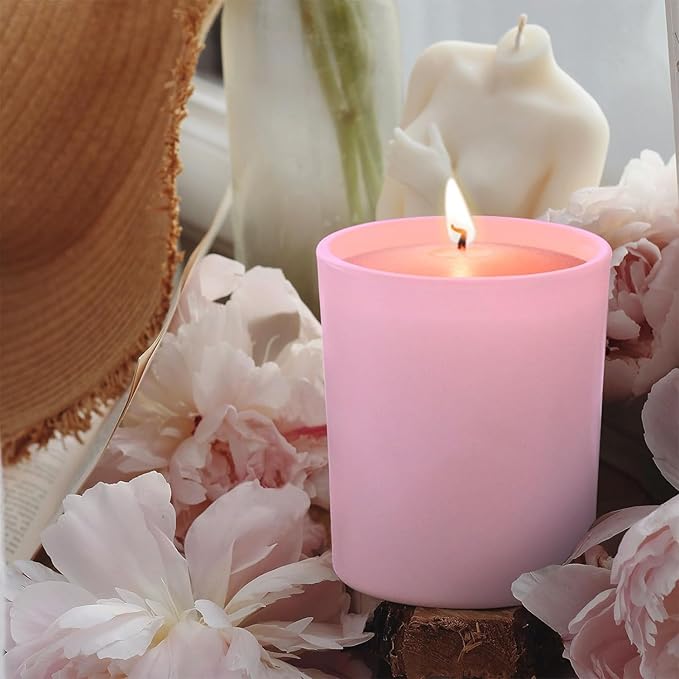 8 OZ Thick Candle Jars for Making Candles 15 Pcs, Empty Jars with Wood Lids for Candle Making, Sample Container, Matte Pink