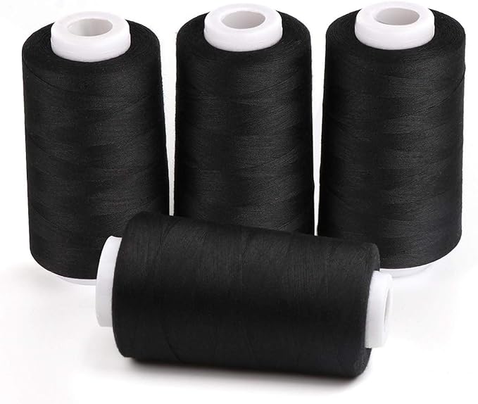 ilauke 4 x 3000 Yards Serger Thread Spools Black Polyester Sewing Threads Overlock Cone