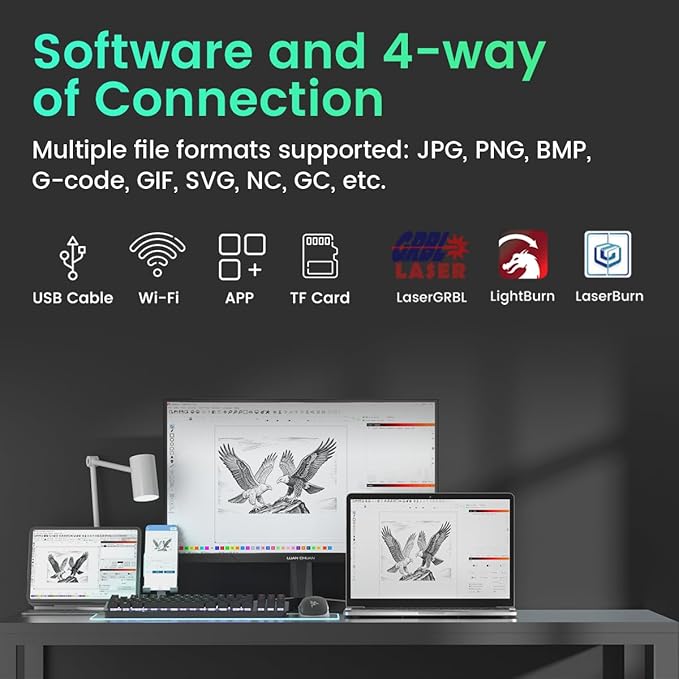 Longer RAY5 New Upgrade Laser Engraver, Laser Cutter 10W Output Power, Engraving Speed Up to 24,000 mm/min, 3.5” Color Touch Screen, App Offline Control, DIY Engraver Tool for Metal/Glass/Wood