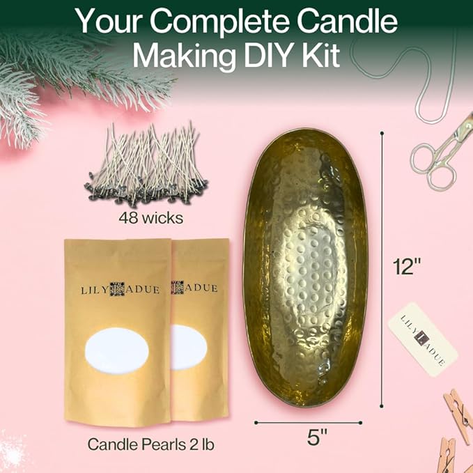 LILY LADUE 2lb/32OZ Pearled Candles Sand and Wicks with Gold Bowl - White Unscented Plant-Based Pearl Sand Wax with 48 Wicks, Gift-Ready DIY Candle Making Kit with Reusable Powder Wax Beads