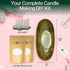 LILY LADUE 2lb/32OZ Pearled Candles Sand and Wicks with Gold Bowl - White Unscented Plant-Based Pearl Sand Wax with 48 Wicks, Gift-Ready DIY Candle Making Kit with Reusable Powder Wax Beads