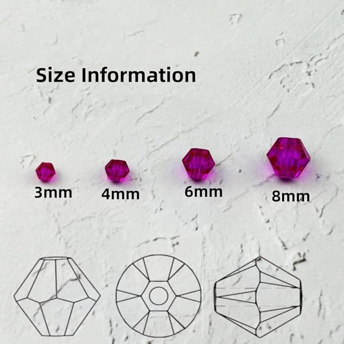 500pcs 3mm Bicone Glass Crystal Beads for Jewelry Making, Faceted Bicone Glass Spacer Beads for Bracelet Earring Necklace DIY Craft(Rose Red)