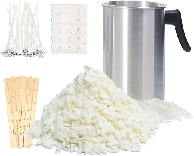 Candle Making Kit with Soy Wax Flakes, 2.5lb Candle Wax, 101oz Pouring Pitcher, Candle Wicks, Stickers, Centering Devices, Vegan Cruelty Free
