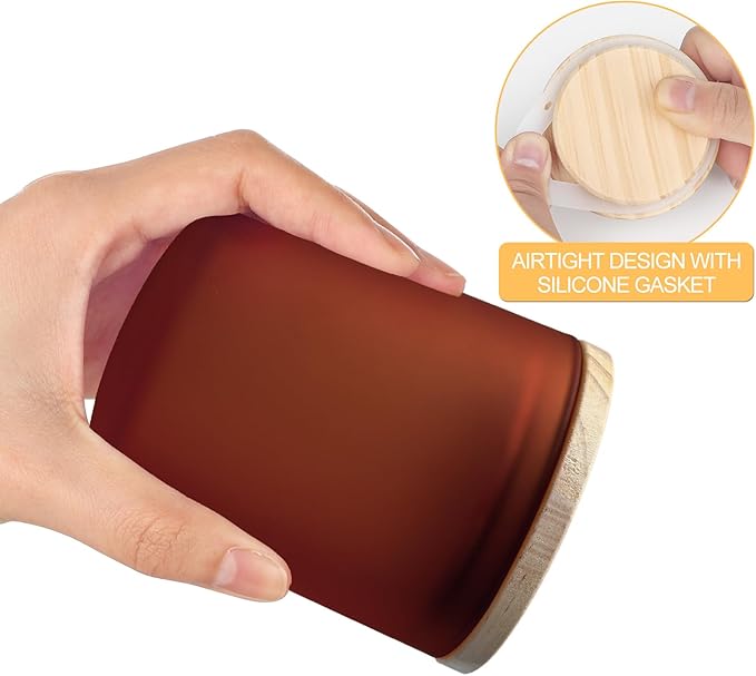 Thick Candle Jars for Making Candles 16 Pcs, 7 OZ Empty Jars with Wood Lids for Candle Making, Sample Container, Frosted Brown