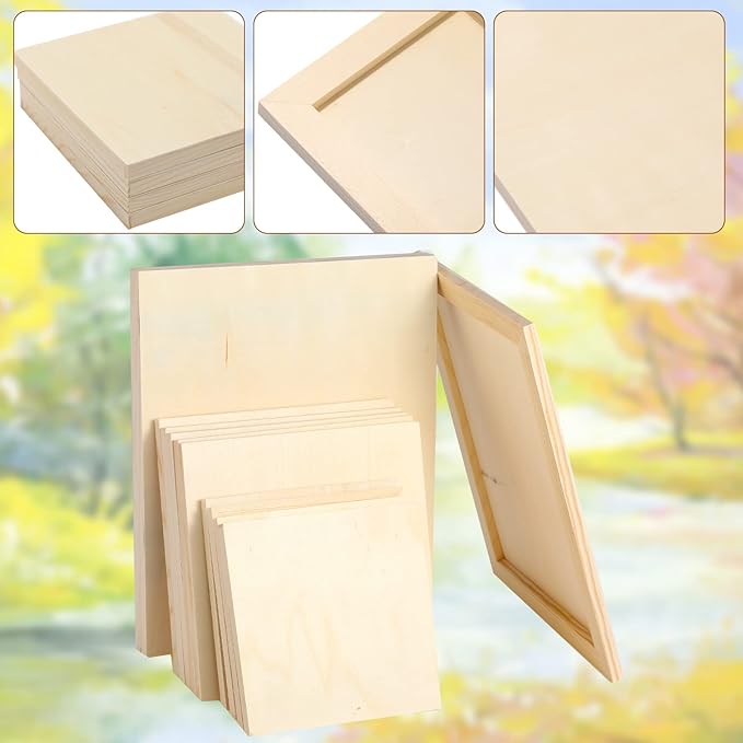 Wood Canvas Boards Unfinished Wooden Panel Boards Paint Pouring Panels for Painting Drawing Home Decor(12 Pieces,3 Sizes)