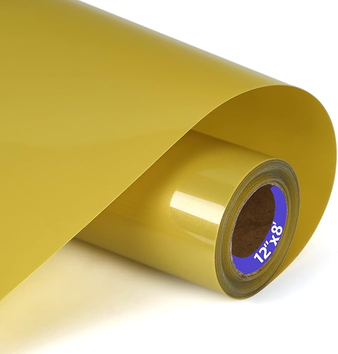 HTV Golden Heat Transfer Vinyl Rolls 12 Inch by 8feet Roll Iron on DIY for T-Shirt Easy to Cut & Weed for Heat Vinyl Design Glossy (8Ft, Golden)