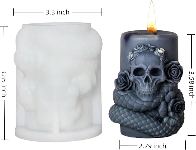 Snake Skull Silicone Mold, Cylinder Candle Mold with Coiling Snake for Halloween Candle Making, Resin, Clay Craft, Aromatherapy Gypsum, Home Decor (Snake and Skull D)