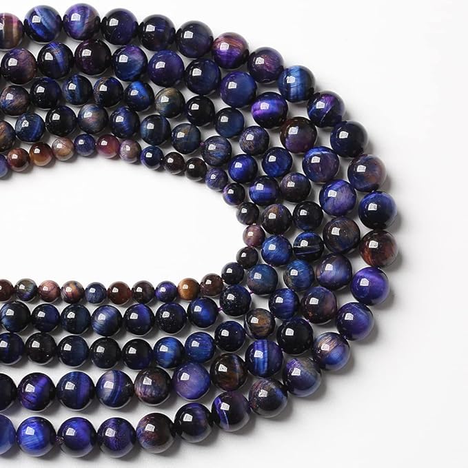 32pcs 12mm Natural Starry Sky Purple Tiger Eye Stone Beads Gemstone Round Loose Beads for Jewelry Making DIY Bracelet,Necklace
