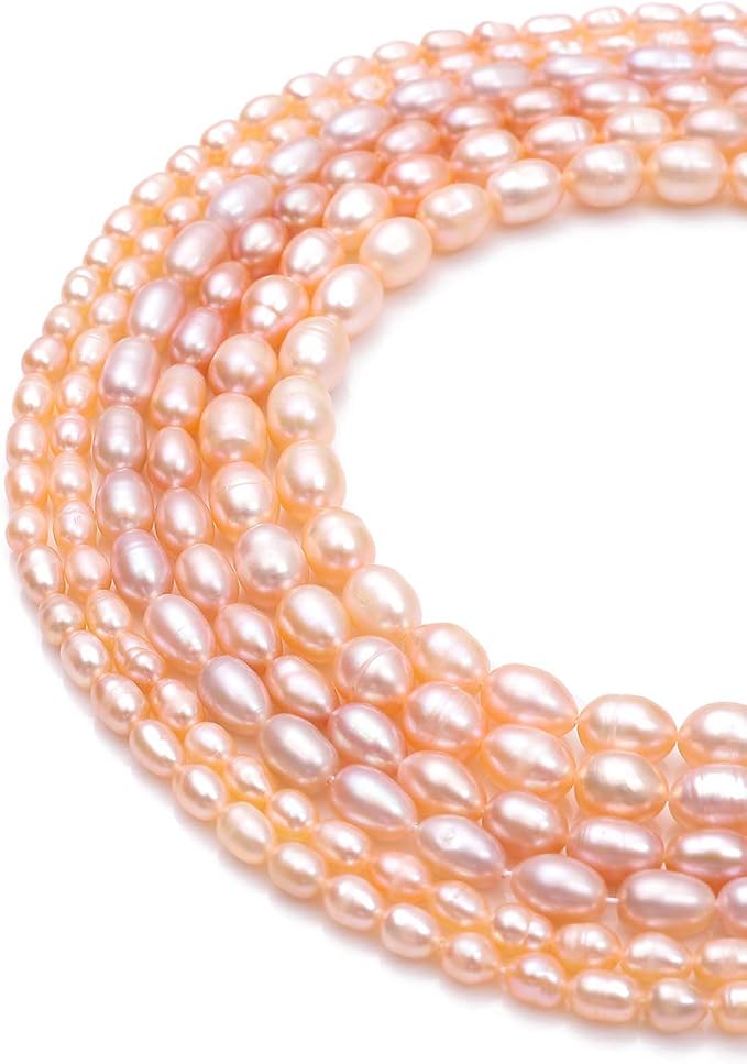 Natural Pearl Beads Rice 4-5mm Pink Freshwater Cultured Loose Gemstone Beads for DIY Jewelry Making 13.8''/Strand
