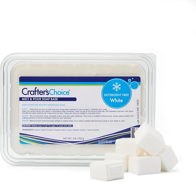 Crafter's Choice Detergent Free Melt and Pour Soap Base for Soap Making and DIY Crafting Projects, SLS/SLES Free, 2LB Block (White)