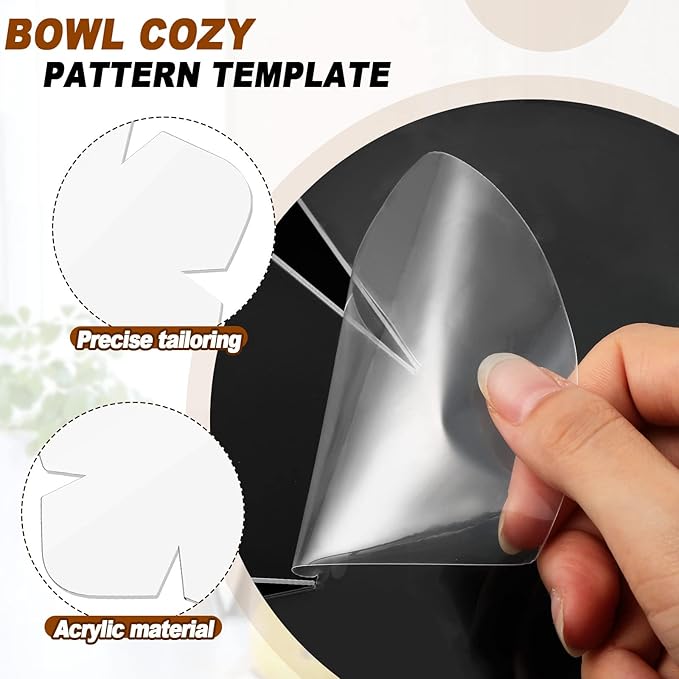 Flutesan 3 Pcs Bowl Cozy Pattern Template 8/10/12 Inch Clear Acrylic Bowl Wrap Sewing Pattern Template with 3 Pieces Water Soluble Pen Batting Quilting Cut on Fold Stencil(Bloom Edge)