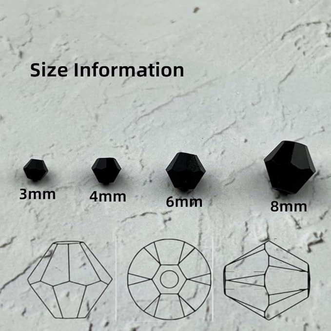 400pcs 4mm Bicone Glass Crystal Beads for Jewelry Making, Faceted Bicone Glass Spacer Beads for Bracelet Earring Necklace DIY Craft(Black)