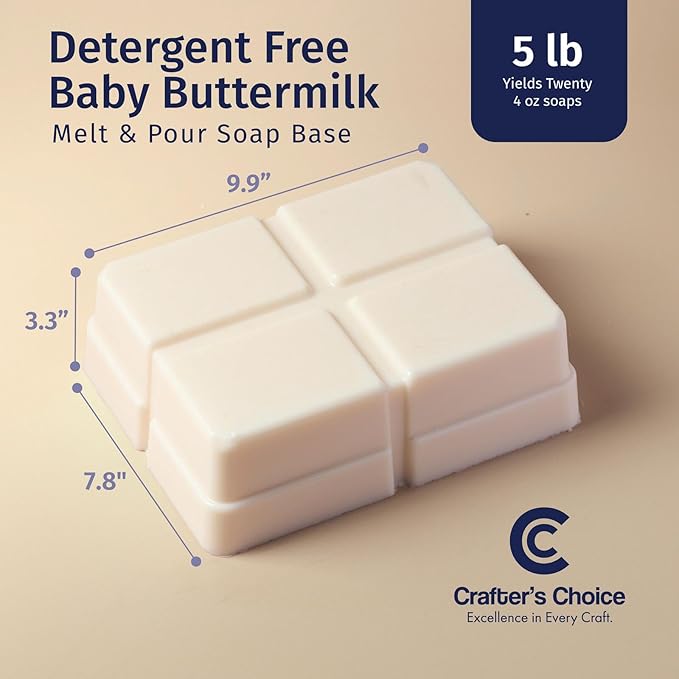 Crafter's Choice Detergent Free Melt and Pour Soap Base for Soap Making and DIY Crafting Projects, SLS/SLES Free, 5LB Block (Baby Buttermilk)