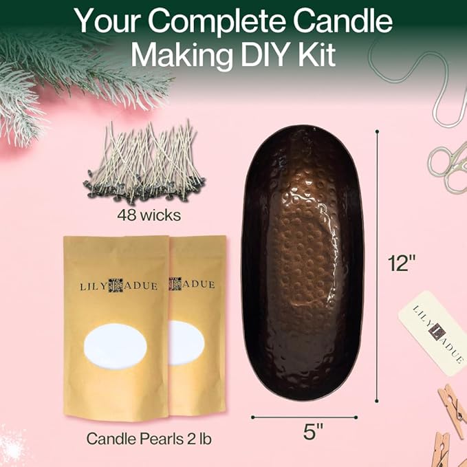 LILY LADUE 2lb/32OZ Pearled Candles Sand and Wicks with Bronze Bowl - White Unscented Plant-Based Pearl Sand Wax with 48 Wicks, Gift-Ready DIY Candle Making Kit with Reusable Powder Wax Beads