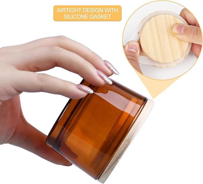 SHOWIN Thick Candle Jars for Making Candles 16 Pcs, 4 OZ Empty Jars with Wood Lids for Candle Making, Sample Container - Dishwasher Safe,Clear Brown