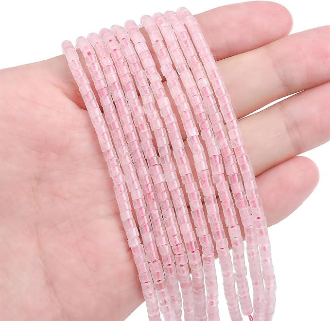 Natural Rose Quartz Spacer Beads Caps Flat Round Loose Beads for Beading Jewelry Making 3mmx2mm 38cm