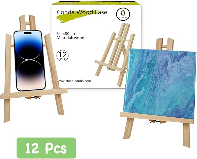 12Pack Wooden Tabletop Easel for Painting and Display, 11.8" Small Portable A-Frame Tripod Stand for 8x10 and 11x14 Canvas, Desk Easel for Photos, Students Kids Beginners