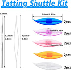 BUTUZE Tatting Shuttle Kit, 10 PCS Plastic Tatting Shuttle with Beading Needles Crochet Hooks Knitting Needles Big Eye Needles Tatting Needles for DIY Hand Lacemaking Craft Tool Weave Yarn Set