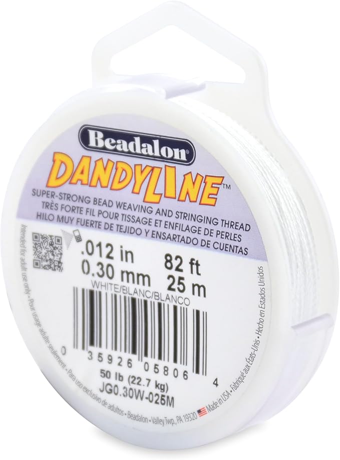 Beadalon Dandyline Bead Weaving & Stringing Thread, 0.30 mm / .012 in, White, 25 m
