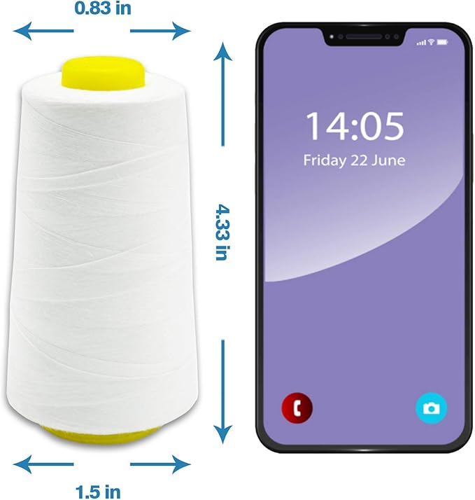 White Serger Thread, All-Purpose Thread for Sewing, Polyester, 4 Cones of 3000 Yards Each Spool for Sewing Machine