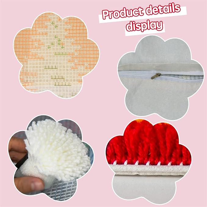 DL-YTG Latch Hook Kits Pillow Christmas Tree Crochet Yarn Cushion Colour Pre-Printed Canvas Rug Needlework DIY Pillowcase Hook and Latch Kit Home Arts Crafts Sofa Decoration 42x42cm/16X16inch