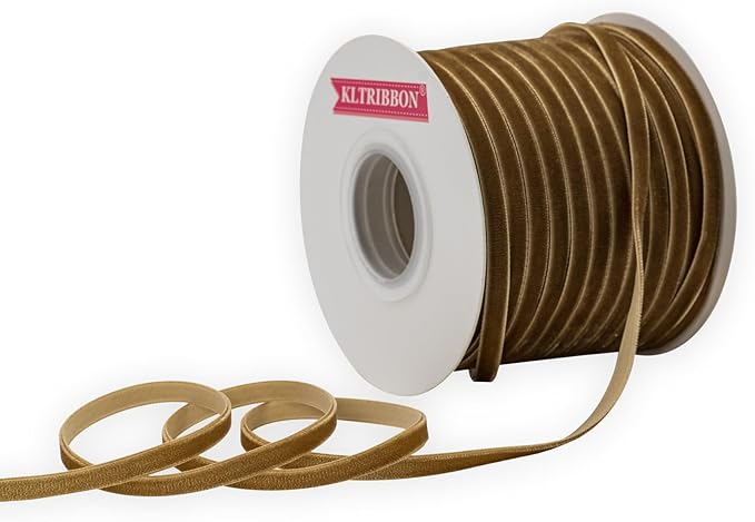 Nylon Khaki Velvet Ribbon Single Faced,1/4 Inch X 50 Yards Spool