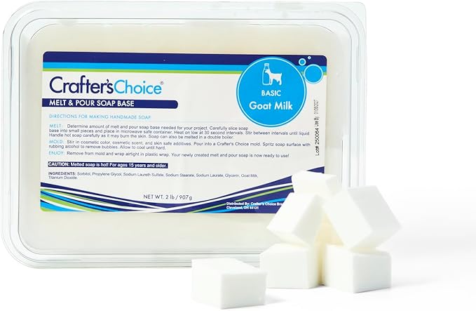 Crafter's Choice Basic Glycerin Melt and Pour Soap Base for Soap Making and DIY Crafting Projects, 2LB Block (Goat Milk)