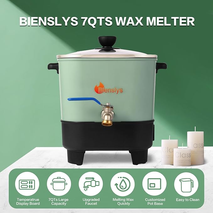 Electric Wax Melter Pot for Candle&Soap Making-Large 7Qts Capacity, Digital Temperature Panel with Spout, Non-Stick, V Bottom for Easy Pour&Clean