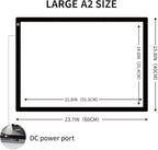 A2 Light Pad Super Thin 7mm Portable Stepless Dimmable Brightness Large Light Box Copy Board for Diamond Painting Weeding Vinyl with 2 Multi-Functional Clips 12V 2A Adapter (23.7''x15.8'')