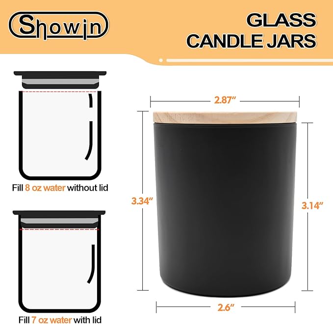 8 OZ Thick Candle Jars for Making Candles 15 Pcs, Black Empty Jars with Wood Lids for Candle Making, Sample Container,Matte Black