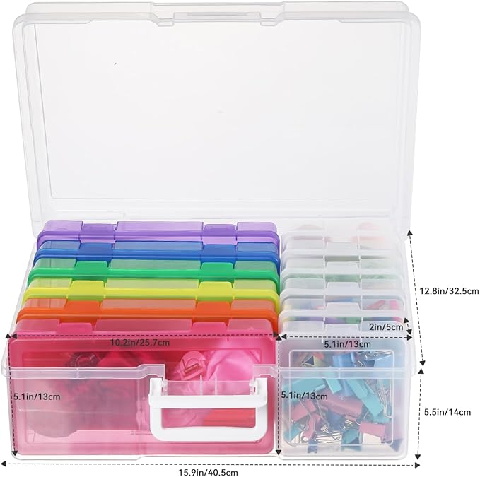 Plastic Storage Boxes & Organizers - Modern Arts & Crafts Storage with Lids - 6 Medium Color + 6 Small Clear - Stackable - 18 Items (12 Count) - 15.3"L x 12.5"W x 5.1"H