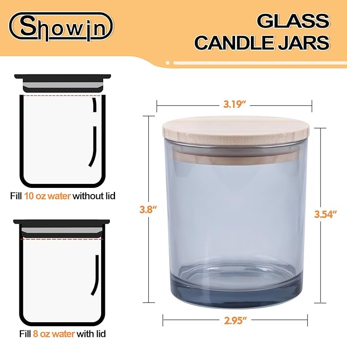 10 OZ Thick Candle Jars for Making Candles 15 Pcs, Empty Jars with Wood Lids for Candle Making, Sample Container, Grey