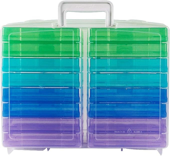 novelinks Transparent 4" x 6" Photo Organizers and Photo Storage Box with Handle, 16 Inner Photo Cases, Portable Picture Organizers & Photo Storage Containers (Cool-Colored)