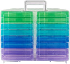 novelinks Transparent 4" x 6" Photo Organizers and Photo Storage Box with Handle, 16 Inner Photo Cases, Portable Picture Organizers & Photo Storage Containers (Cool-Colored)