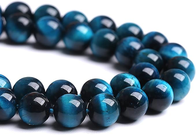 12mm 32PCS Blue Tiger Eye Beads Natural Stone Gemstone Spacer Loose Beads for Jewelry Making DIY Bracelet Semi Precious Beads Strand 15 inches