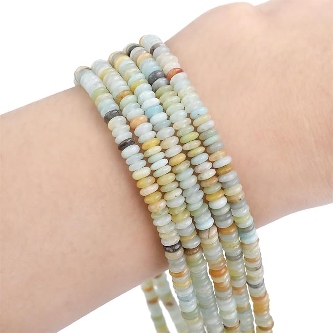 Natural Amazonite Spacer Beads Caps Rondelle Disk Loose Beads for Beading Jewelry Making 4mmx2mm 38cm