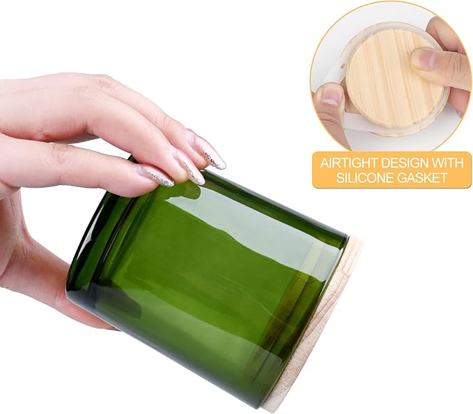 8 OZ Thick Candle Jars for Making Candles 15 Pcs, Green Empty Jars with Wood Lids for Candle Making, Sample Container,Clear Green