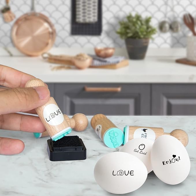 Egg Stamp, 4 Pcs, Egg Stamps for Fresh Eggs, Egg Stamper, 4 Unique Designs with Ink Pad Included, Egg Stamps for Fresh Eggs Personalized, Chicken Egg Stamp, Ideal for Egg Famers and Chicken Owners
