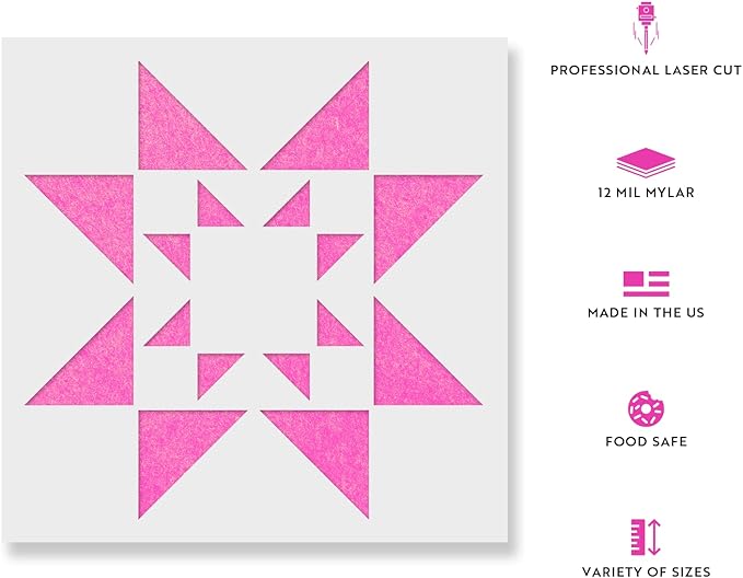 Starburst Quilt Block Stencil - Mylar Stencil, Durable for Crafting Beautiful Home Accents, Quilt Stencil