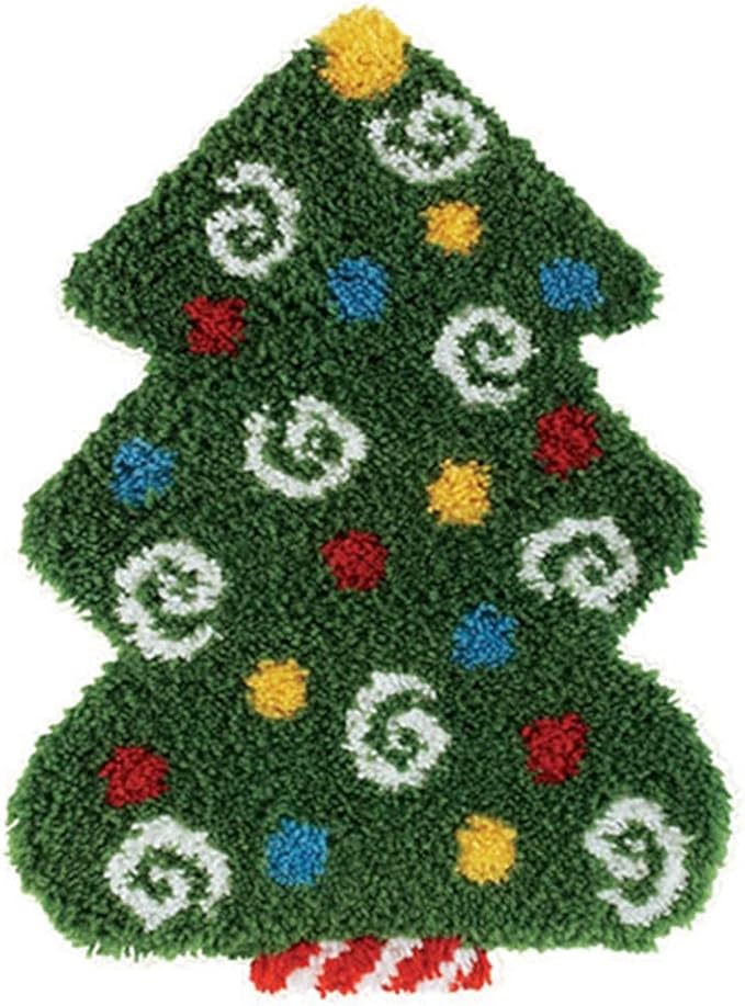 DIY Latch Hook Kits Christmas Tree Throw Carpet Embroidery Cover Rug Pattern Color Printed Canvas 52x38cm, Crochet Needlework Crafts for Kids and Adults