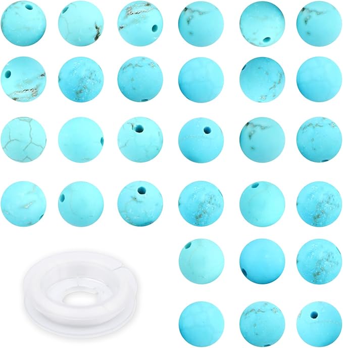 Natural Genuine Stones DIY Tiger Eye Round Spacers 6mm 200pcs Beading Loose Gemstone Hole Size 1mm Charm Smooth Beads for Bracelets Necklaces Earrings (Matte Blue Turquoise 6mm)