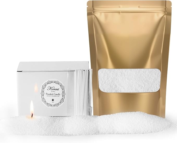 KONNI Pearled Candles Sand and 15 Wicks Making Kit, Soy Wax Beads for Candles, Non-Toxic Refillable DIY White Pearled Candle Sand for Home Decor, Gifts, Weddings, Party (0.66 lb)