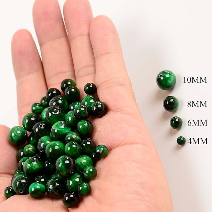 NCB 100PCS 8mm Natural Green Tiger's Eye Gemstone Round Loose Stone Spacer Beads for Jewelry Making with Crystal Stretch Cord