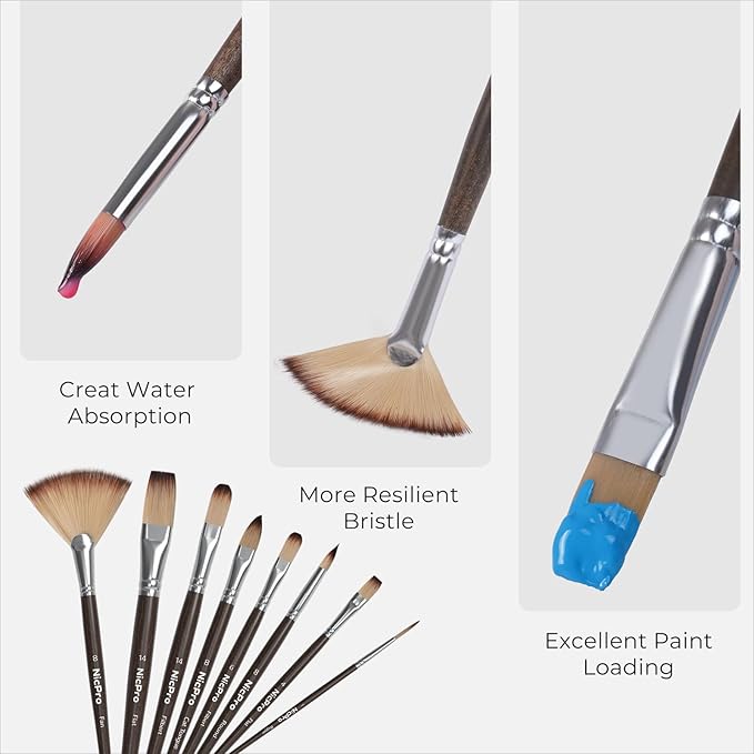 Nicpro 32pcs Paint Brush Set, Professional Paintbrushes with Paint Spatula and Cloth Roll Case, Craft Paint Brushes for Acrylic Painting, Oil, Watercolor, Gouache, Art Supplies for Artists Beginners